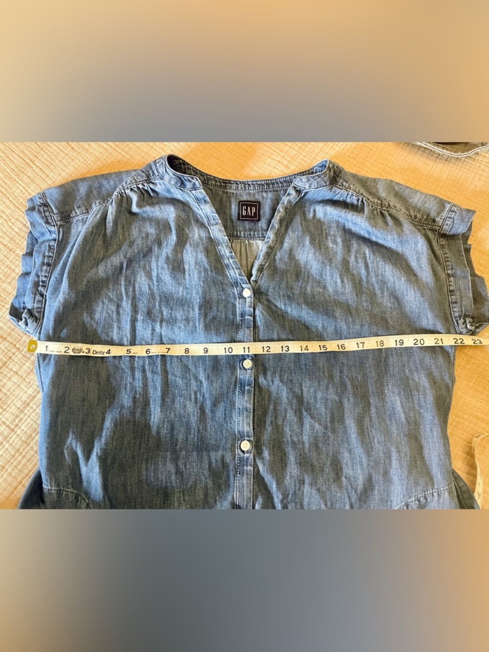 GAP Blue Denim Button-Front Midi Shirt Dress with Tie Waist - Picture 8 of 9
